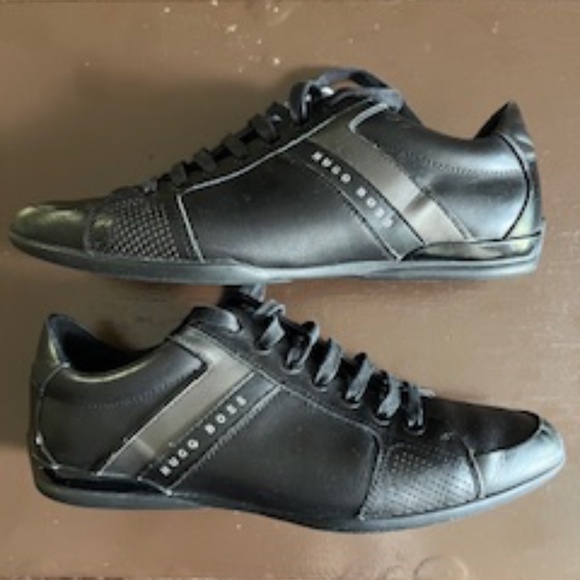 Hugo Boss black leather sneakers -Size 9 - Picture 1 of 5